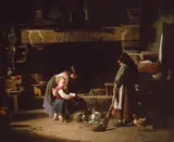 William Henry Lippincott, Farm Interior: Breton Children Feeding Rabbits