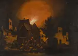 Adriaen Lievensz. van der Poel, A Village on Fire at Night
