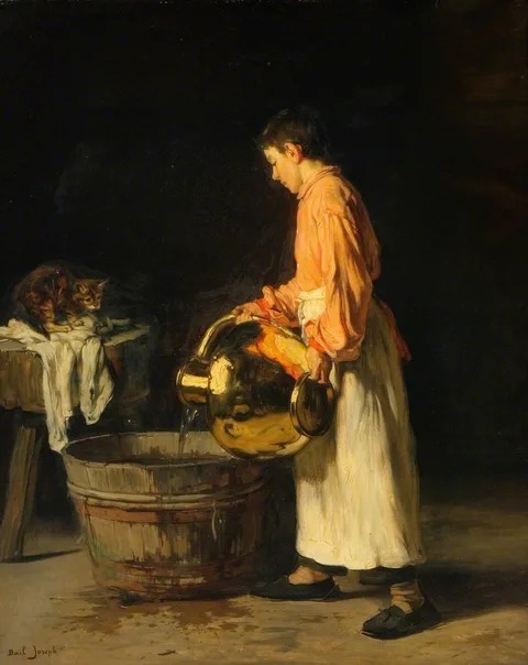 Joseph Bail, Domestic Scene, Boy with a Water Pitcher and a Cat