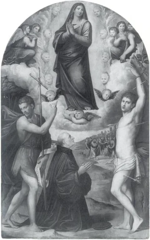 Giacomo Raibolini, The Assumption of the Virgin with Saint John the Baptist, aint Sebastian and a Donor