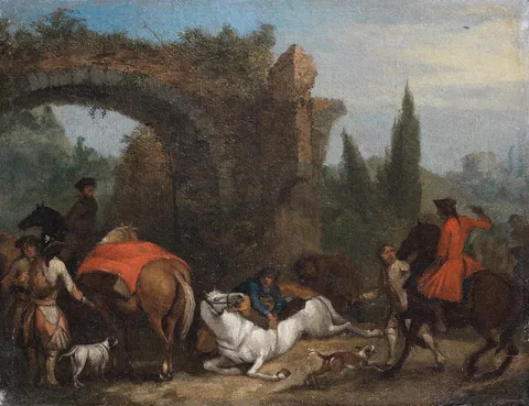 Jan Peeter Verdussen, Huntsmen on horseback before a ruined arch