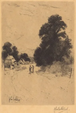 John Fullwood, Landscape - Trees, Road, Huts