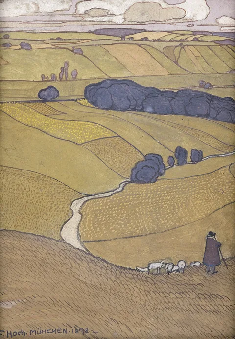 Franz Xaver Hoch, Shepherd with herd in hilly landscape with high horizon