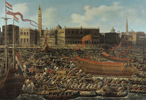 Matteo Stom, Venice, The Basin of Molo and the San Marco on Ascension Day