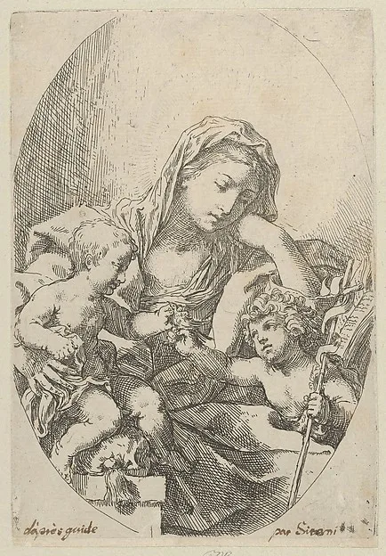 Lorenzo Loli, The Virgin with the Christ Child and the young Saint John the Baptist holding a bird at right, an oval composition