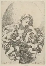 Lorenzo Loli, The Virgin with the Christ Child and the young Saint John the Baptist holding a bird at right, an oval composition