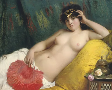 Giovanni Costa, An odalisque with a red fan.