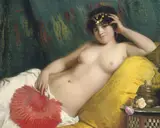 Giovanni Costa, An odalisque with a red fan.