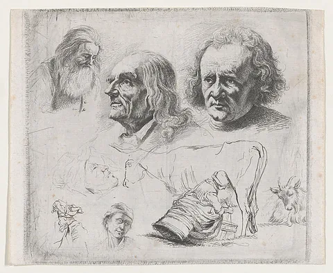 Ignace Joseph De Claussin, Study of Six Heads and a Milkmaid