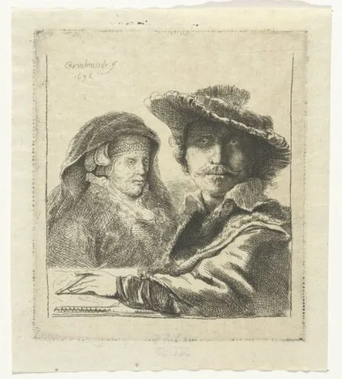 Ignace Joseph De Claussin, Self-portrait with Saskia and the artist's mother seated at a table, looking right: three quarter length