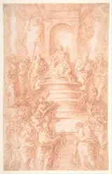 Joachim von Sandrart, The Holy Kinship (Madonna and Child and St. John) with Prophets and Symbols of the Four Evangelists