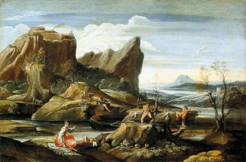 Antonio Carracci, Landscape with Bathers