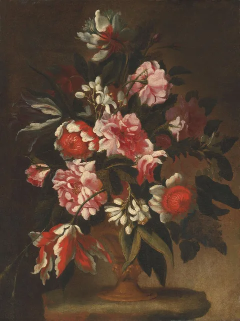 Laura Bernasconi, Flowers in Ornamental Vase on a Ledge