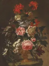 Laura Bernasconi, Flowers in Ornamental Vase on a Ledge