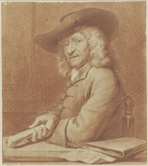 Norbert van Bloemen, Portret van de tekenaar Jan Pietersz. Zoomer, met hoed en rol papier