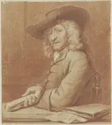Norbert van Bloemen, Portret van de tekenaar Jan Pietersz. Zoomer, met hoed en rol papier