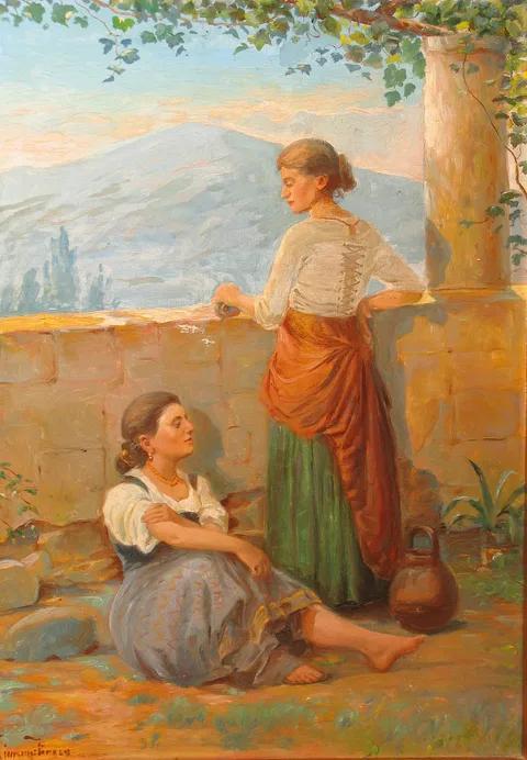 Olaf Simony Jensen, Two women on a terrace, Italy.