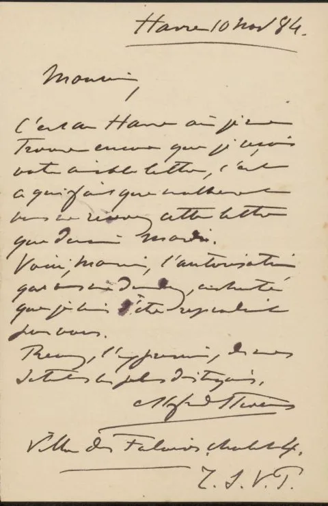 Alfred Stevens, Brief aan Philip Zilcken