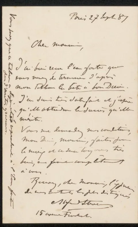 Alfred Stevens, Brief aan Philip Zilcken