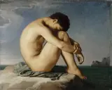 Hippolyte Flandrin, Study (Young Male Nude Seated Beside the Sea)