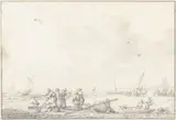 Jan Porcellis, Strandgezicht met op de voorgrond een groep vissers