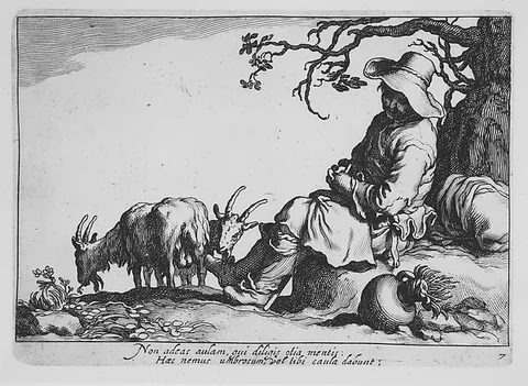 Cornelis Bloemaert, Pastoral with goat herd and goats, from "Sixteen Peasant Subjects"
