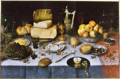 Floris van Dyck, Laid Table with Cheese and Fruit