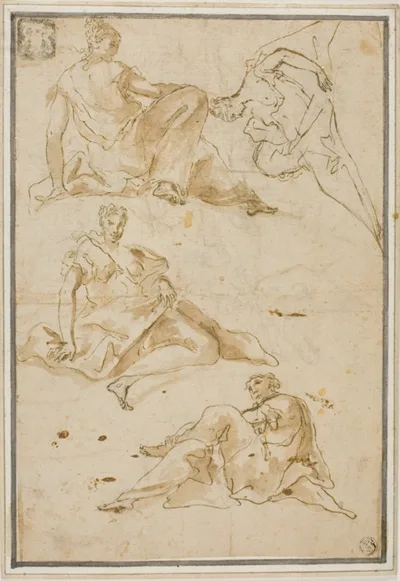 Pierre Subleyras, Sketches of Four Draped Female Figures (for Pendentives)