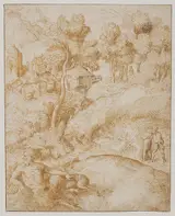 Domenico Campagnola, Landscape with a Satyr