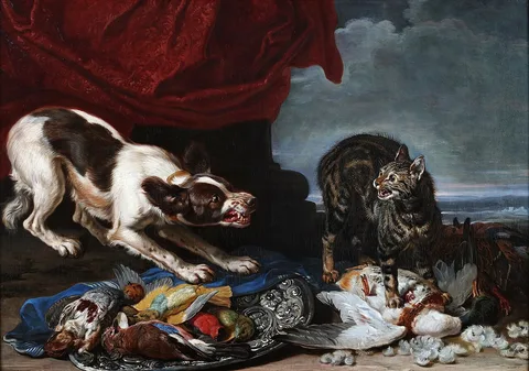 David de Coninck, A cat and a dog fighting over fowl