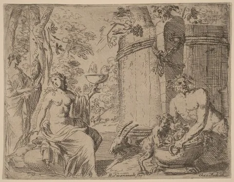 Gérard Audran, Two Nymphs and a Satyr before a Large Vat