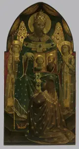 Andrea di Giusto, Emperor Constantine in front of Pope Sylvester I Showing Depictions of Sts Peter and Paul (central part of the triptych)