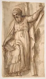 Fabrizio Santafede, Saint Andrew, Apostle, with Transverse Cross, Book, and Fish, (recto); Architectural sketch (verso)