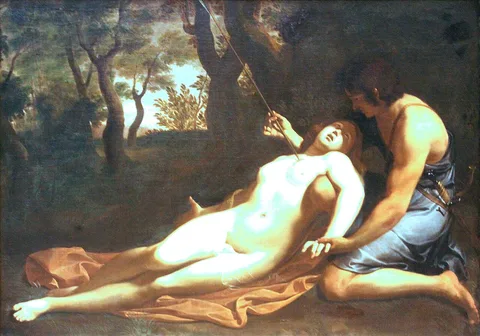 Michele Desubleo, Cephalus mourning the dying Procris  (Ovid, Met. VII, 794-862)