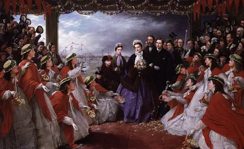 Henry Nelson O'Neil, The Landing of HRH The Princess Alexandra at Gravesend, 7th March 1863