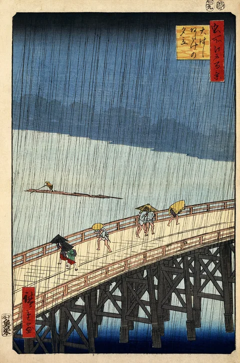 Ando Hiroshige, Sudden Shower over Shin-Ōhashi Bridge and Atake