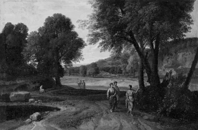 Francisque Millet, Classical Landscape with Two Women and a Man on a Path