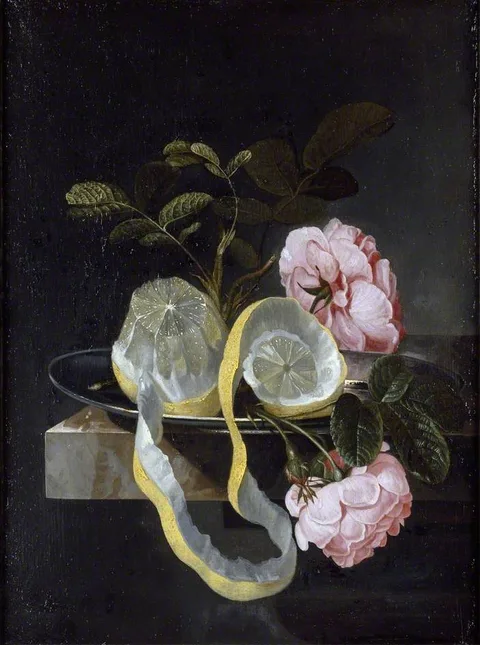 Cornelis Kick, Still Life with a Lemon and pink Roses