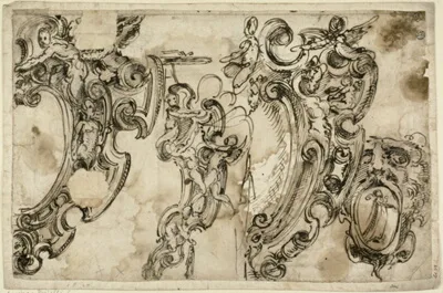 Agostino Mitelli, Sketches of Decorative Motifs (recto); Sketch of Decorative Motif (verso)