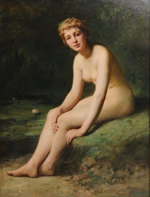 Armand Laroche, Female nude by pond with water lilies