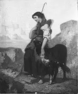 Hugues Merle, Shepherdess with dog in the Alps
