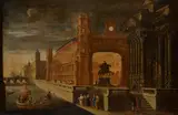 Vicente Giner, Architectural capriccio, with Aeneas's arrival in Carthage in the foreground