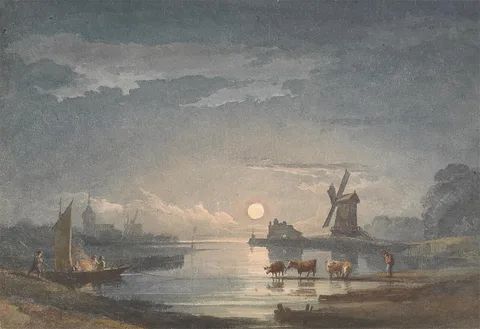 John Berney Crome, Moonlight on the River near Bruges
