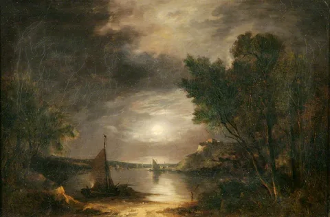 John Berney Crome, River Scene by Moonlight