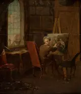 François Eisen, Self-portrait of the artist in his studio, holding a mahl-stick