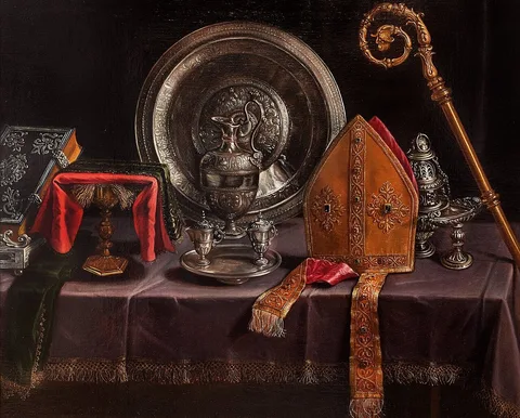 Paolo Antonio Barbieri, Still life with silverware and bishop's vestments