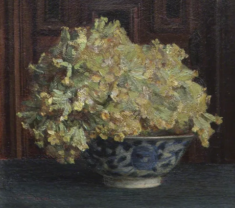 Theodore Blake Wirgman, Cowslips in a Blue and White Bowl