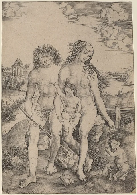 Cristofano Robetta, Adam and Eve with the Infants Cain and Abel