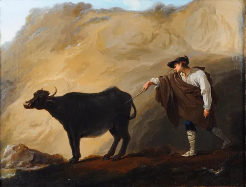Jean Barbault, Neapolitan Herder and a Cow leaving a Cave