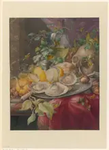 Herman Henstenburgh, Vanitasstilleven met oesters en schedel